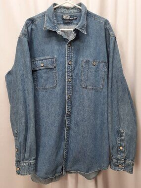 ‼️SOLD‼️ VTG Polo Ralph Lauren Dungaree shirt Denim XXL Blue Sleeve Heavyweight